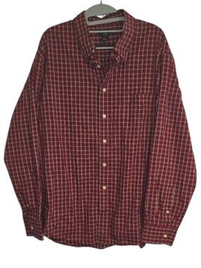 Dockers Plaid Shirt Long Sleeve Button Up Cotton Red Patriotic Sz 17 17.5